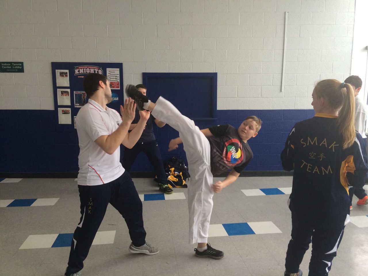 Sparring practice with pads